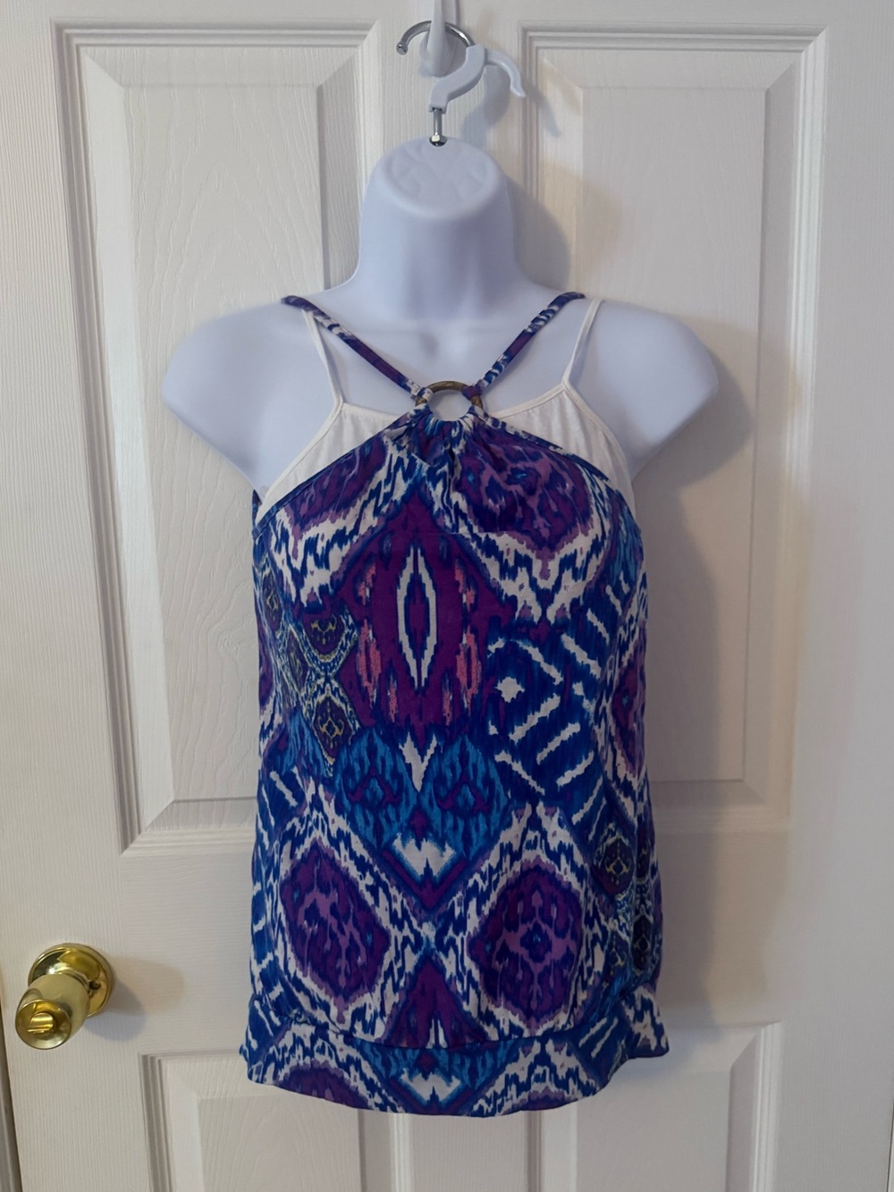 Weavers Purple & Blue Printed Halter Camisole with Ring Detail